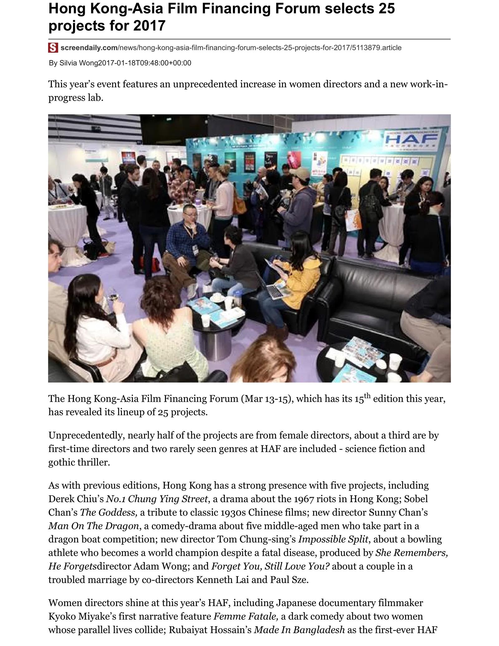 Original Screen Daily article page: Hong Kong-Asia Film Financing Forum selects 25 projects for 2017